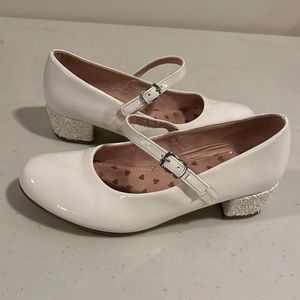 Girls White Patent Glitter Heel Mary Jane